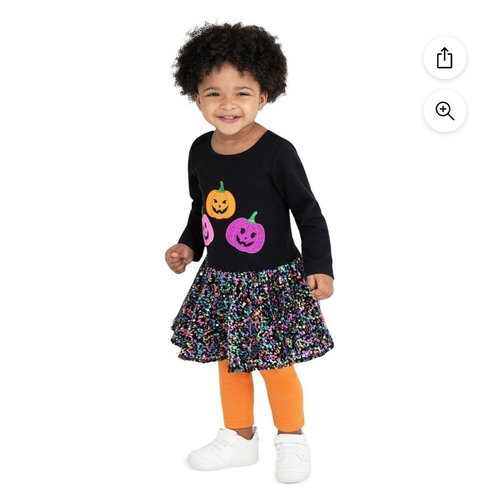 Kids Halloween Pumpkin Glitter and Sequins Matching Set - Black and Multicolor6X - Picture 6 of 8